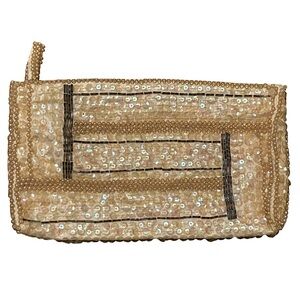 Vintage La Regale 50s Iridescent Sequin Beaded Pearl Ivory Evening Clutch Bag